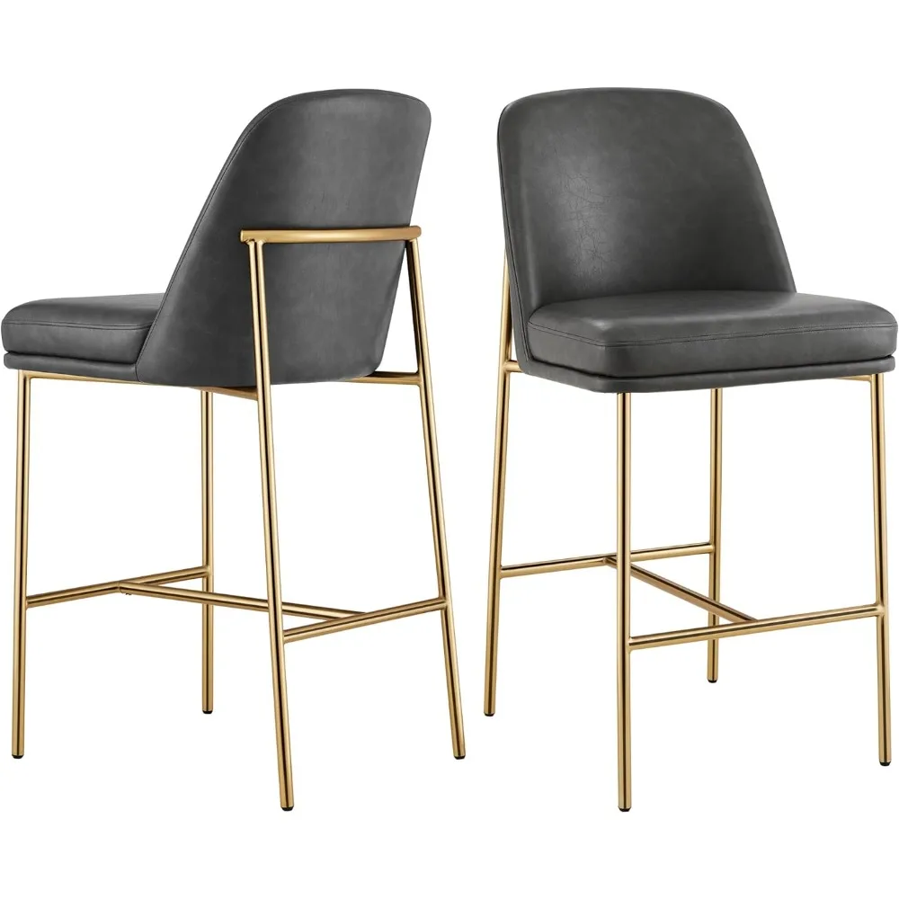 

Counter Height Bar Stools Set of 2, FSC Certified Metal Barstools for Kitchen Island, 27" H Seat Height, Faux Leather, Grey
