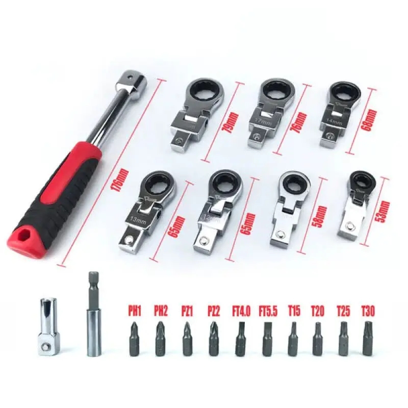 Flex Set Trox Head Offset Replaceable Adjusttable 8/9pcs Handle Wrench Box Multifunction Tools