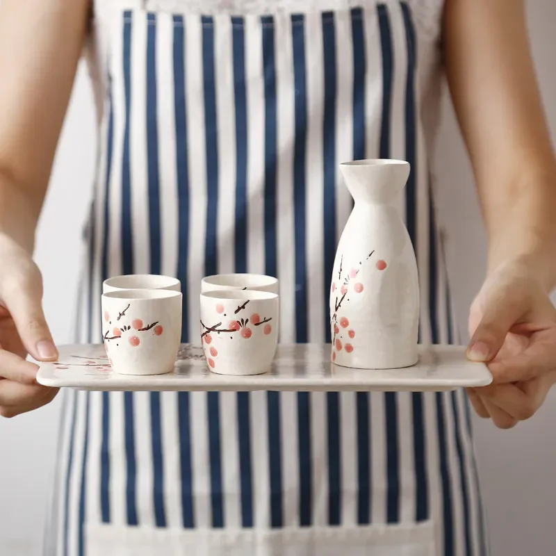 

Japanese wine warmer sake small wine pot ceramic sushi restaurant creative white rice wine cup tray set barware drinkware