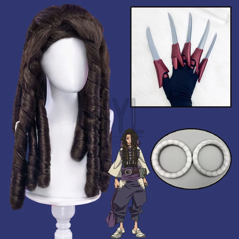 Anime Gachiakuta Jabber Wonger Cosplay Wig Black Long Synthetic Hair Bracelet For Women Men Halloween Costume Party Props
