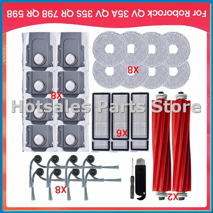 

For 35A, 35S, QR 798, QR 598 Robot Vacuum Main Side Brushes Hepa Filter Mop Cloth Dust Bags-A57M