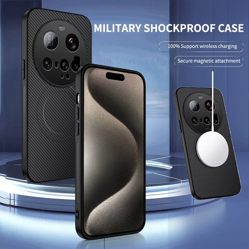 

For Xiaomi 15 Ultra Carbon Fiber Leather Phone Case For Xiaomi 15 Pro Wireless Charger For Magsafe Magnetic Cover For Mi 14T Pro