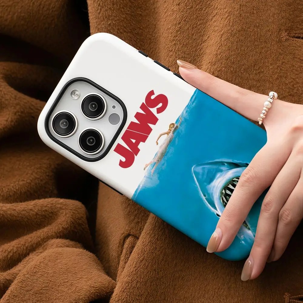 

Movie J-Jaws Phone Case For Samsung Galaxy S25 24 23 22 Ultra Plus A56 36 26 Glossy HD Double-Layer Hard Shell