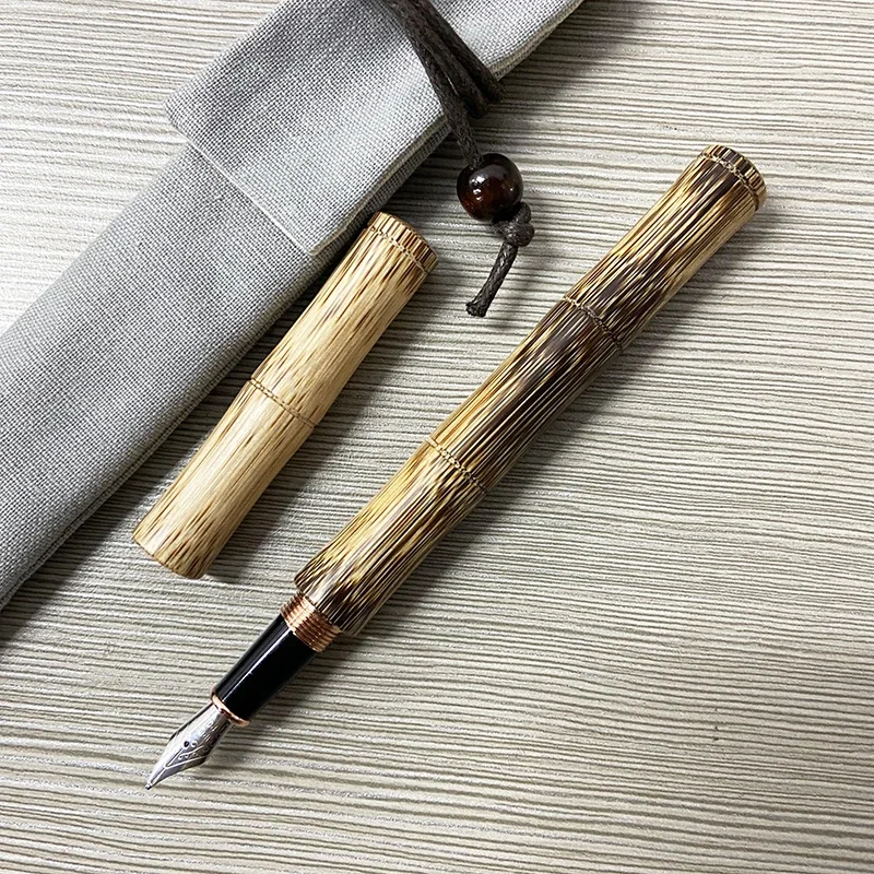 HERO Wood Fountain Pen Handmade Natural Bamboo, Fine 0.5mm Beautiful Golden Stripes Advanced Gift Office Business Collection