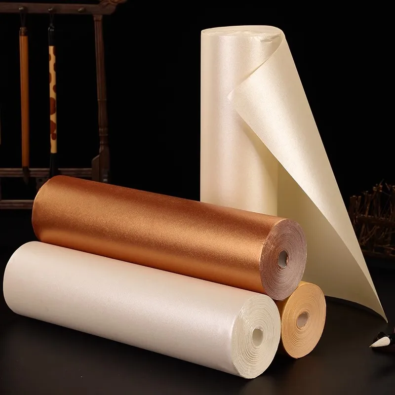 Colorful Silk Pattern Ripe Rice Paper Gold Chinese Xuan Paper Chinese Painting Paper Drawing Calligraphy Art Supplies