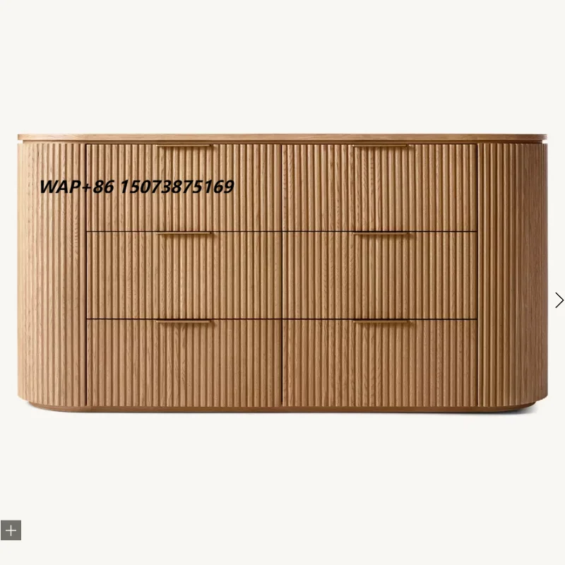 Luxury Mid- Modern Dressing Table 6-Drawer Solid Wood Dresser Bedroom Storage for Living Room