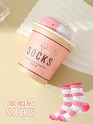 1 pair of mid-length socks for men and women, ice cream personality funny gift paper cup box, novel and creative, interesting gi