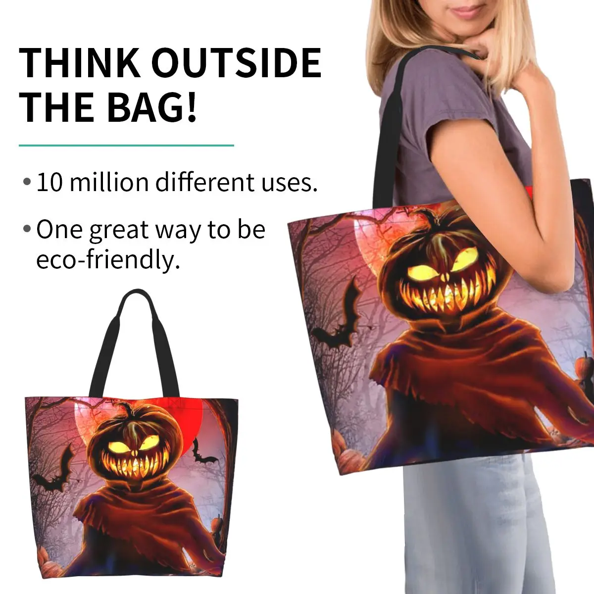 Halloween Pumpkin Scarecrow Shopping Tote Bag Canvas Large Capacity Shoulder Bags Shopper Grocery Handbag for Women
