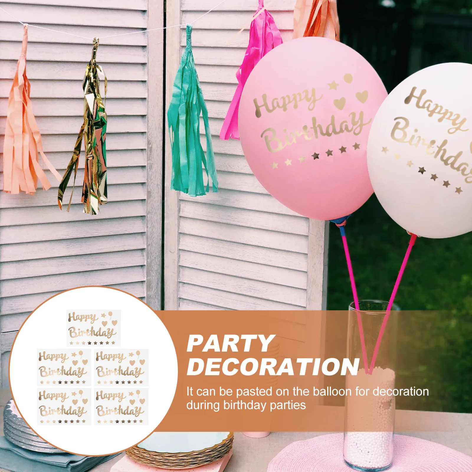 

5Pcs Self Adhesive Birthday Balloon Stickers Decor Decals Kids Stationery Fun Birthday Supplies