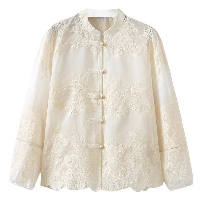 100 كجم مزاجه قميص جديد النمط الصيني الدانتيل الشمس ملابس واقية حجم كبير بلوزة نسائية 5219