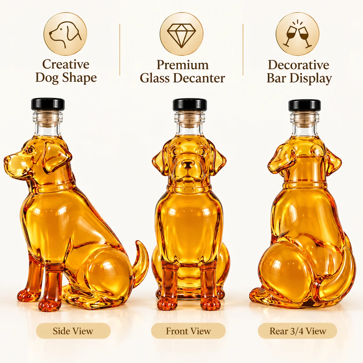 Creative Labrador Dog Whiskey Bottle 350ml Glass Decanter Animal Shape Liquor Container Home Bar Decoration