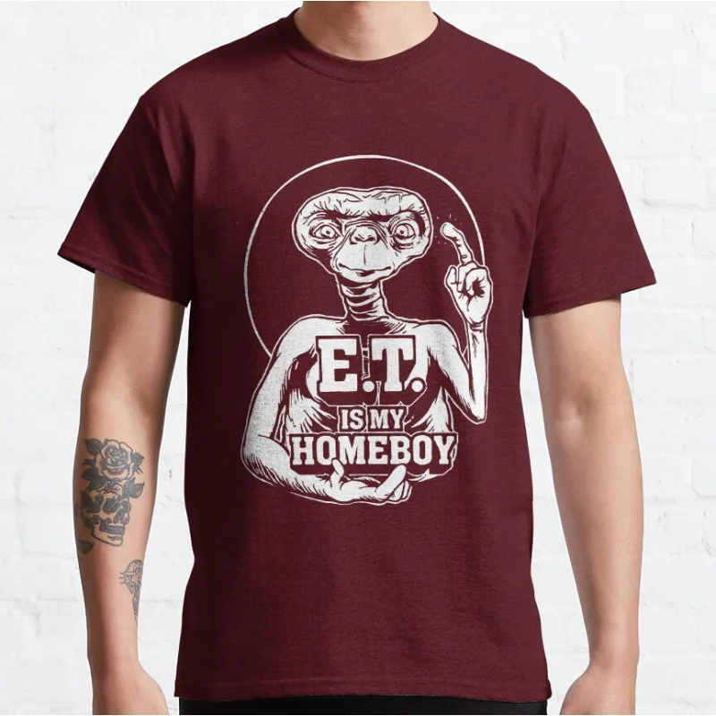 E.T. is My Homeboy ET The Extra Terrestrial 80s Horror movie Alien Sci fi T-shirt for men large size Adult Tops S-6xl