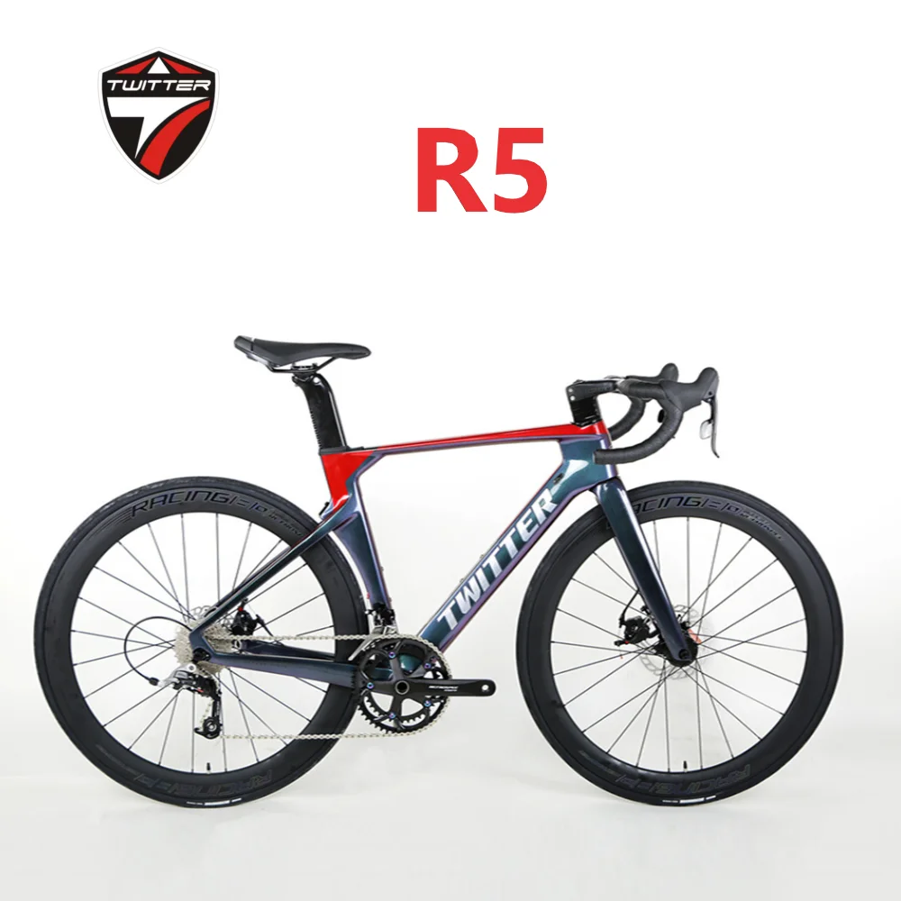 TWITTER holographic color R5 RIVAL-22S T800full carbon fiber road bike disc brake full inner wiring integrated carbon handle700C