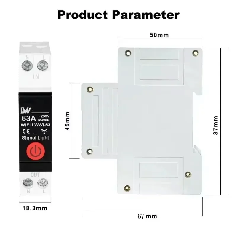 Tuya Wifi 63A Smart Circuit Breaker Power Metering Smart Power Monitor Timed Relay Circuit Breaker Electricity Meter Switch image 3