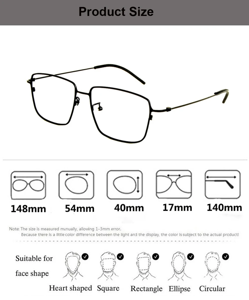 Handmade Pure Titanium Square Men Glasses Frame Businese Big Rim Fashion Optical Eyeglasses Progressive Prescription Spectacles