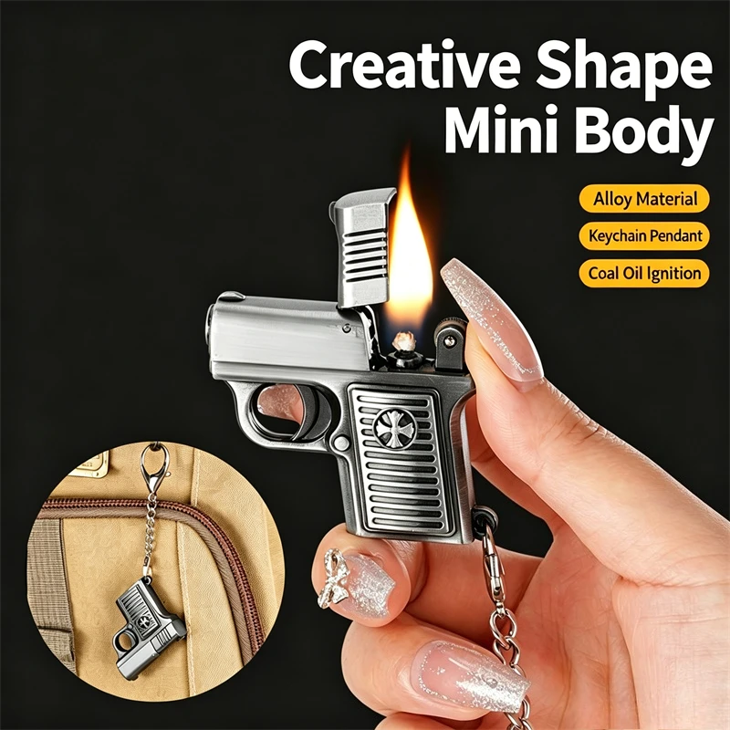 Mini Keychain Torch Lighter, Retro Creative Coal Oil Cigarette Igniter,Portable Fashionable Collectible Present for Male Smokers