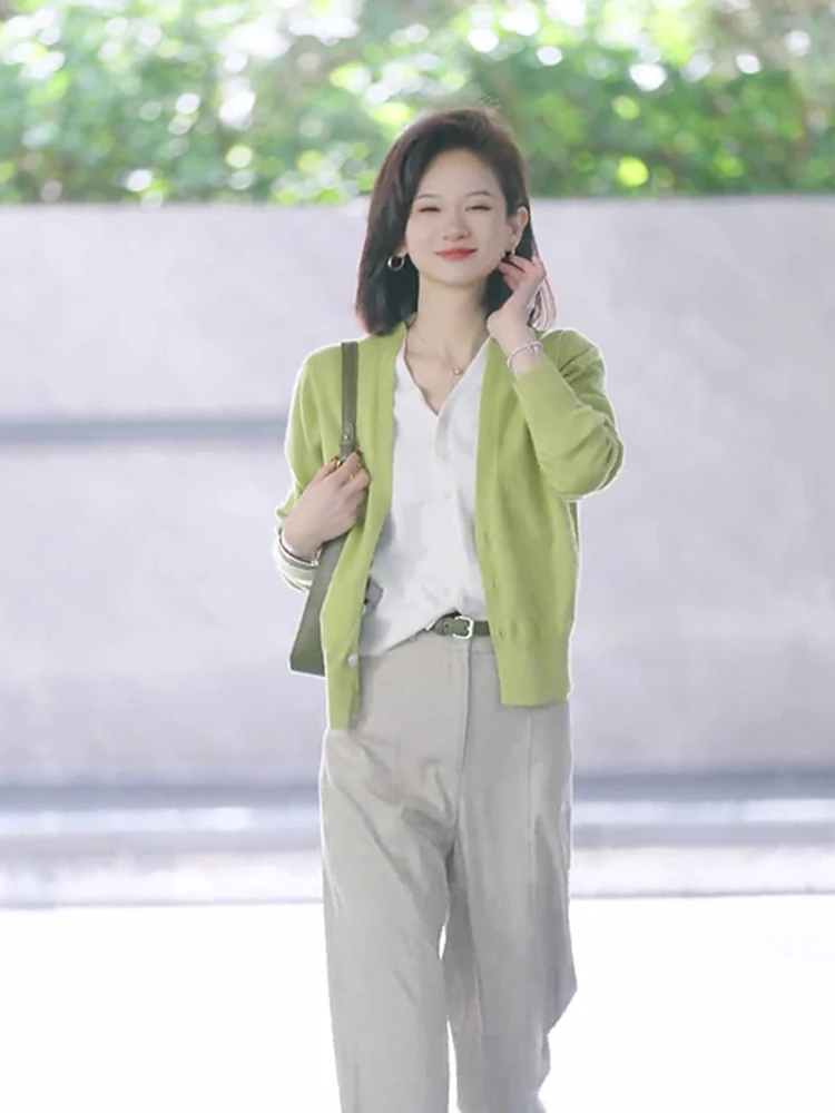 

Удобный вязаный повседневный топ V-Ne Long Sve Faionable для ранней осени, дышащий женский топ из двух предметов...