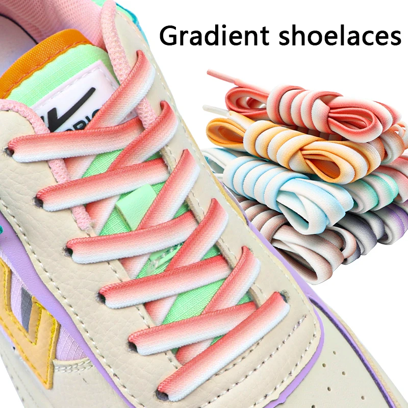 1Pair Gradient Elastic Laces for Sneakers Flat Shoelaces Rubber Band for Casual Sport Shoes Men Women Colorful Canvas Shoe Strap