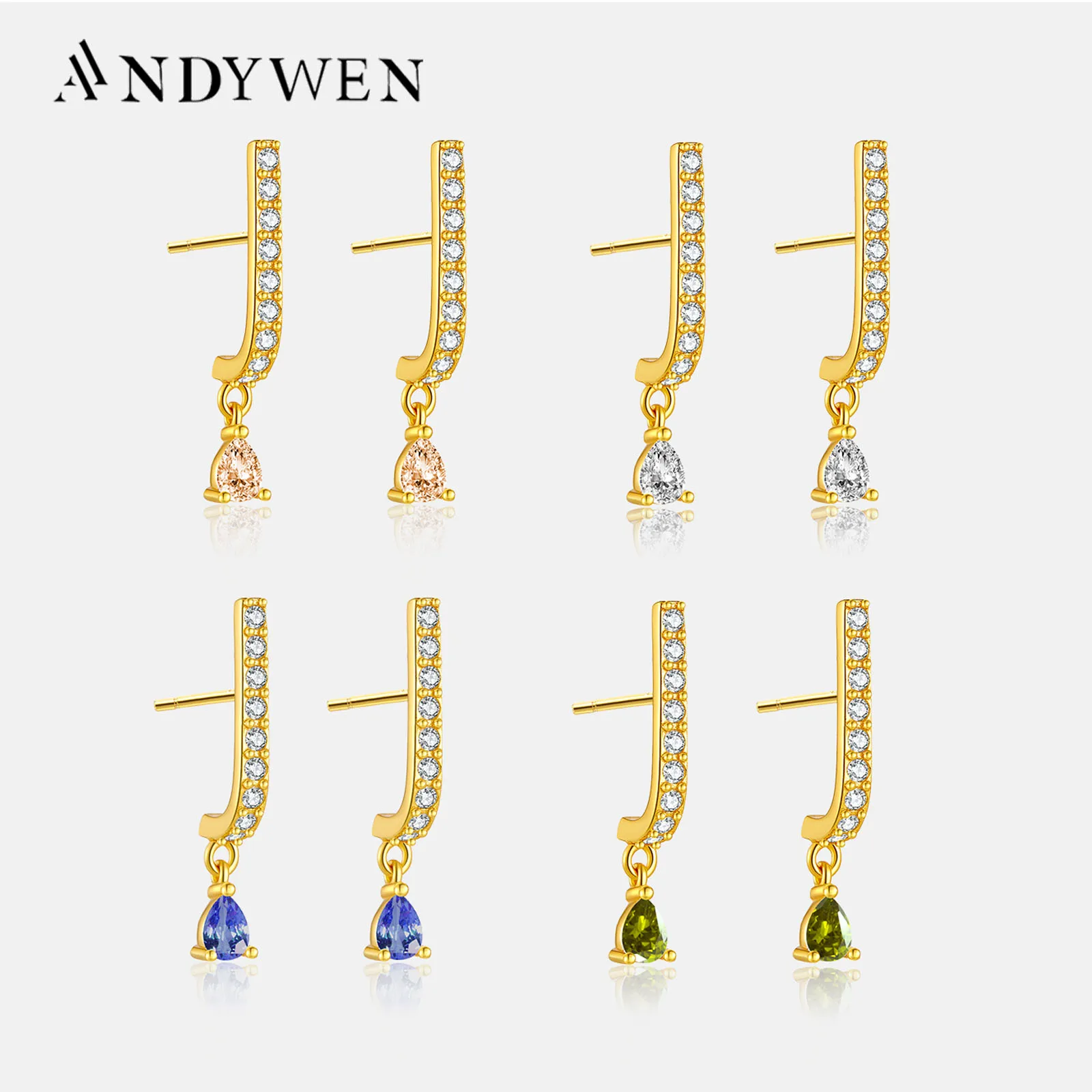 

ANDYWEN 925 Sterling Silver Long Line Drop Earring White Zircon Pave Teardrop Hook Vintage Drop Earrings Wedding Jewelry Gift