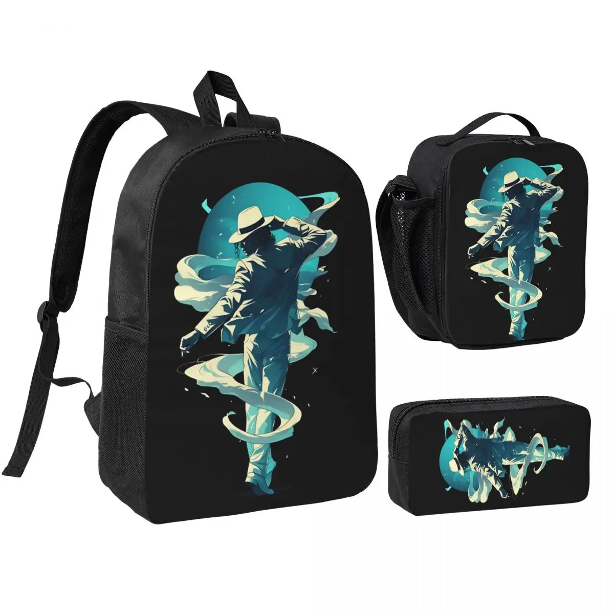 3pecs/set MJ Timeless Dance Backpack for Student Back To School Canvas Bags Lunch bag Pencil Case