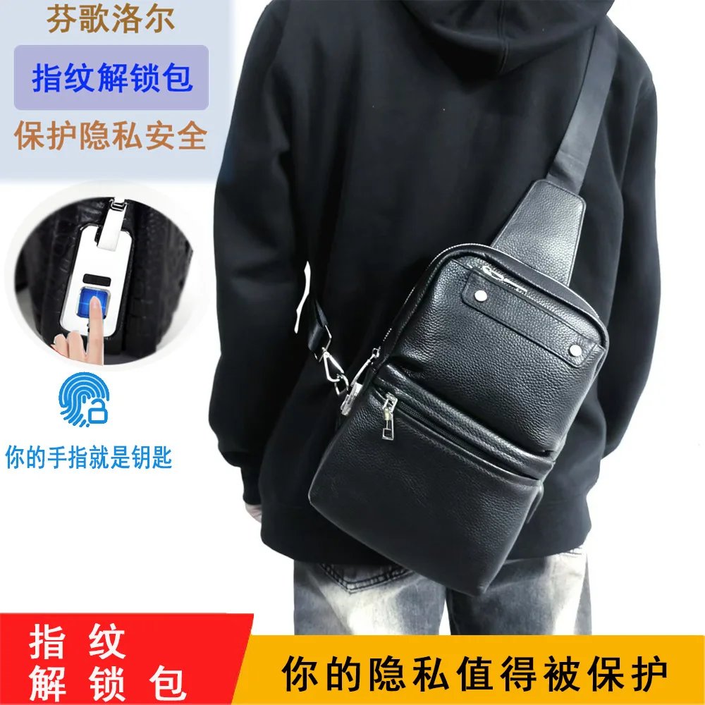 بصمة فتح الرجال جلد طبيعي كتف واحد Crossbody طبقة علوية جلد البقر عادية سعة كبيرة الراقية الصدر #1