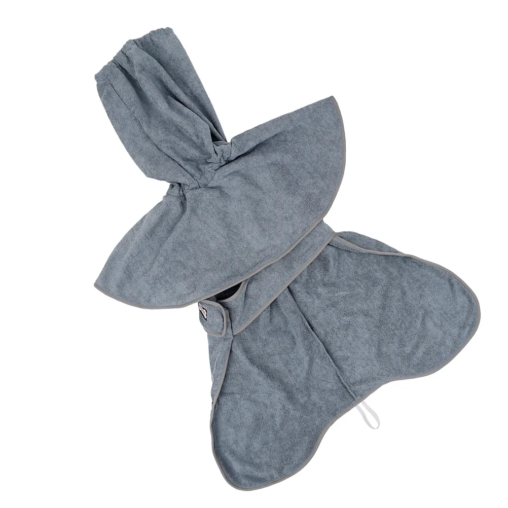 

Dog Bath Towel Water Absorbent Quick Dry Adjustable Head Cover Hand Pockets Pet Bathrobe For Medium Large Dogs Grey Microfiber