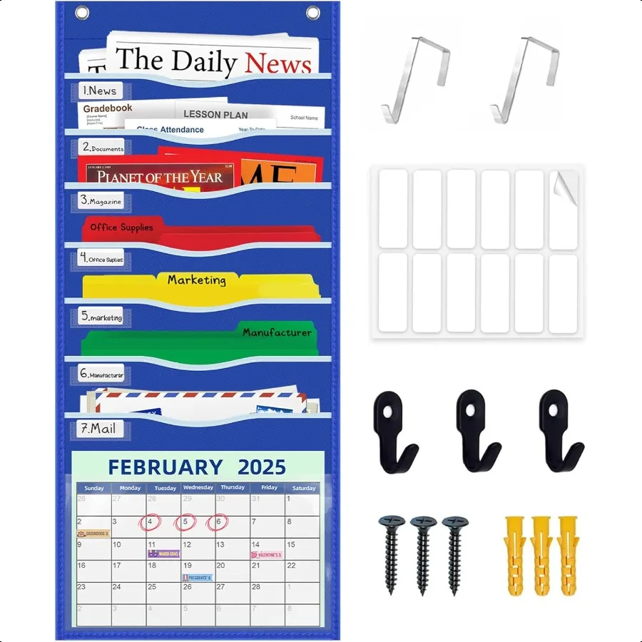

15 Extra Wide Hanging File Organizer with 8 Pockets Heavy Duty Classroom Pocket Chart Wall Mounted Document Organizer with Writ
