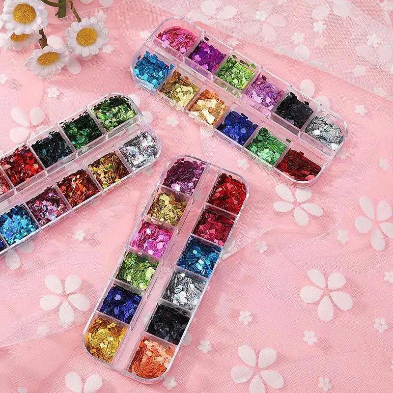 6/12 Grids Diamond Rectangular Sequin Nail Art Accessories Retro Patchwork Sequin DIY Nail Decor Supplies