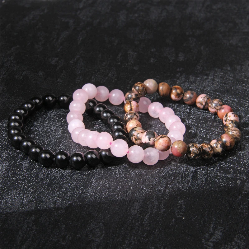 3Pcs Natural Stone Bracelet 8mm Rhodonite Rose Pink Quartzs Amethysts Hematite Bracelets For Women Men Jewelry image 3