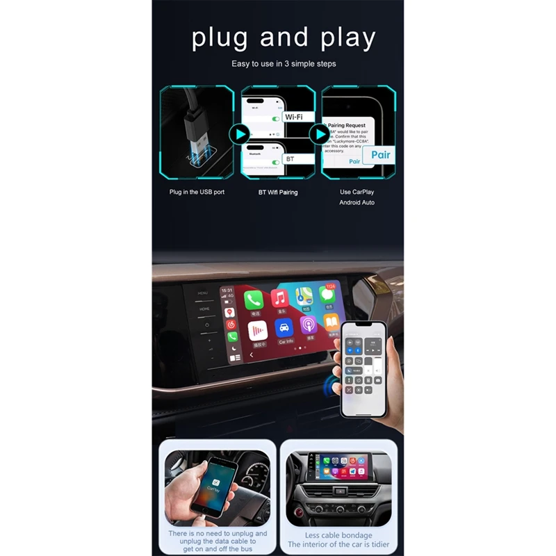 

Беспроводной адаптер CarPlay 2-в-1 с разъемами USB/Type-C для автомобилей с проводным CarPlay, подключение Plug and Play, серебристый, для розничной продажи