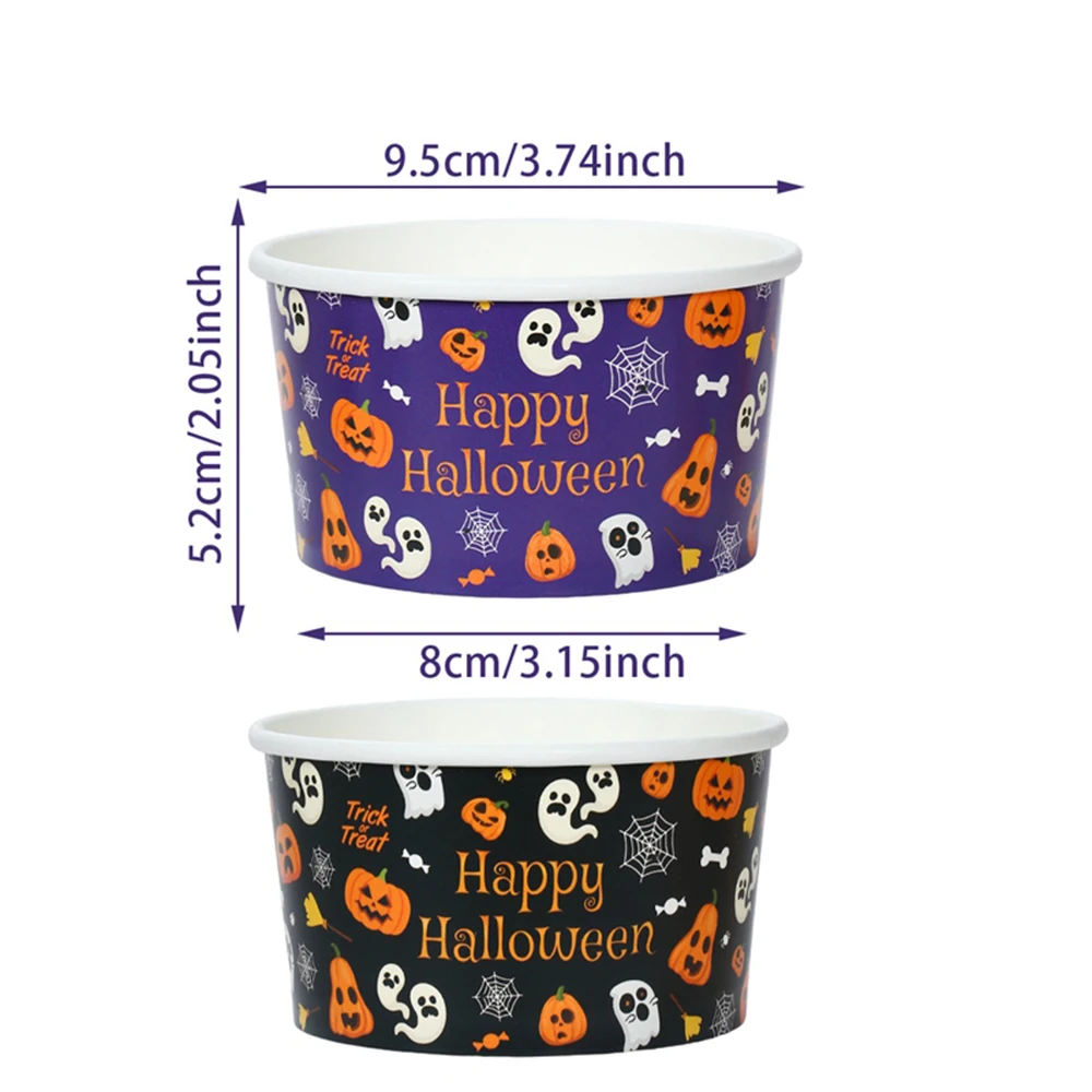 10/30/50 Stück Halloween-Papierschalen Kürbis Geist Schwarz Orange Einweg-Lebensmittelbecher Dessertschalen Halloween-Partyzubehör – Detail 7