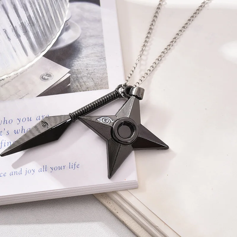 Naruto Necklace Kakashi Kunai Zumaki Shuriken Action Doll Accessories Metal Alloy Pendant Cosplay Cartoon Anime Collection Toy