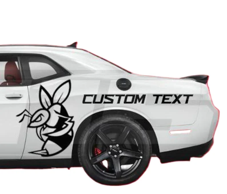 Car Vinyl Stickers Angry bee and custom text side vinyl decal graphics fit customized decal FOR Dodge Challenger