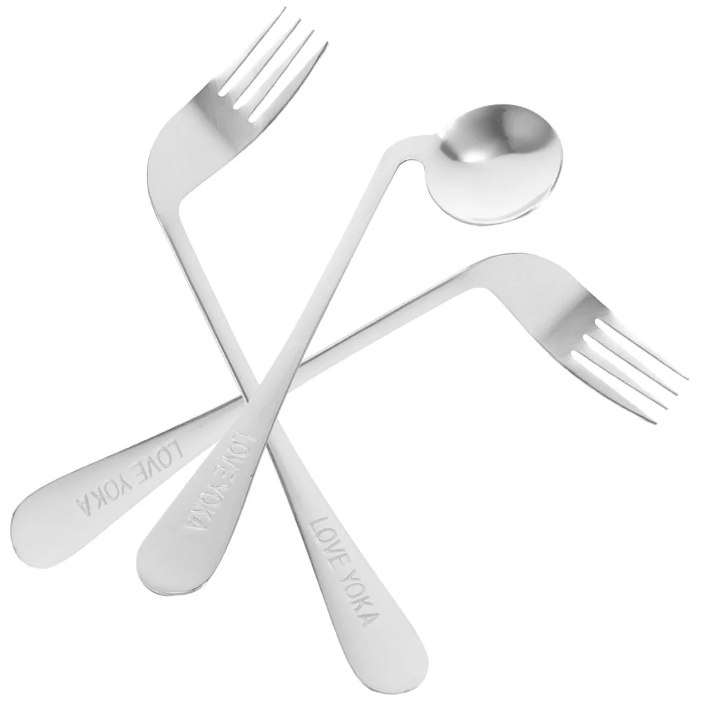 

Stainless Steel Adaptive Utensil Left Handed Grip Easy Offset Spoon Fork Angled Curved Utensil Self Feeding Cutlery