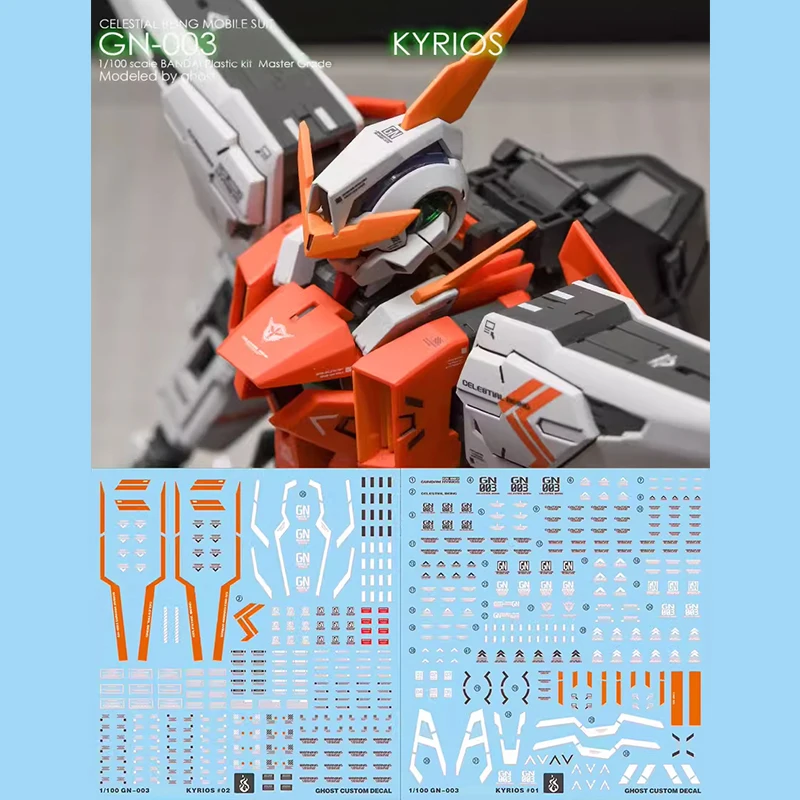 Model Decals for MG 1/100 GN-003 Kyrios Celestial Model Kits Ghost Custom Fluorescent Water Stickers for Model Hobby DIY Tools