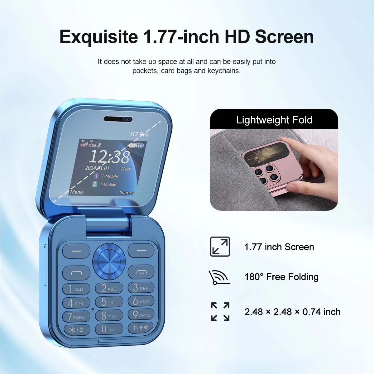 SERVO I17 PRO Mini Foldable Phone 1.77' 2G GSM Dual SIM Magic Voice Blacklist FM Radio Speed Dial Button Cellphone Flashlight