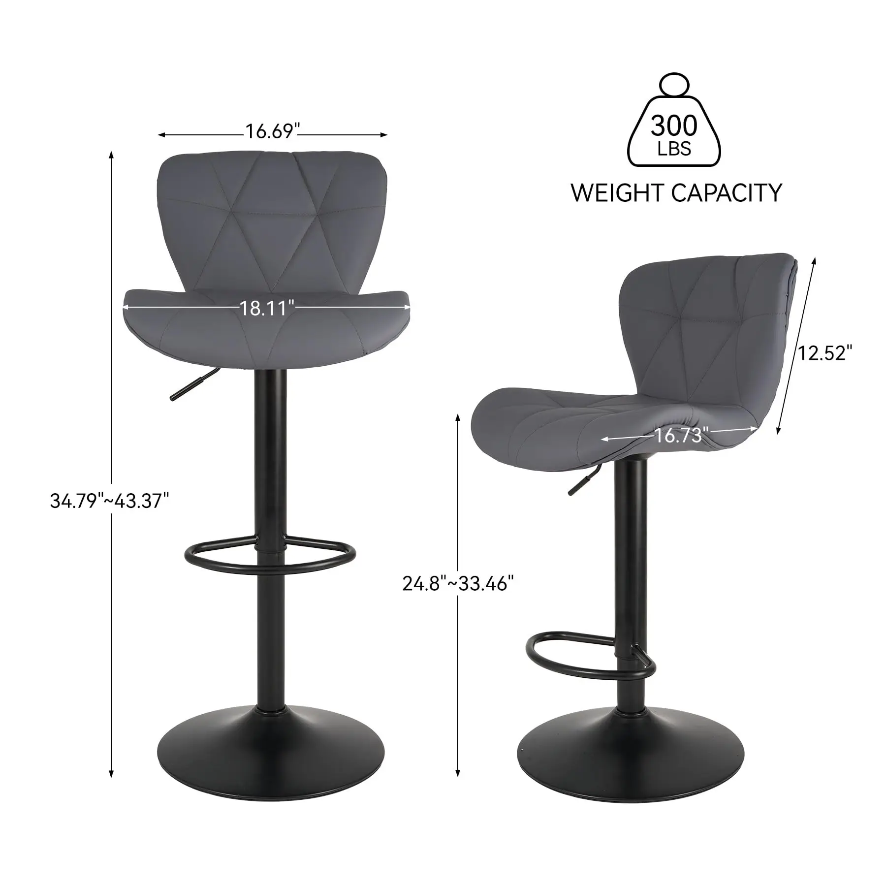 Modern Bar Stools Set of 4, Adjustable Faux Leather Upholstered Swivel Bar Stools, Counter Height Bar Chairs with Back for