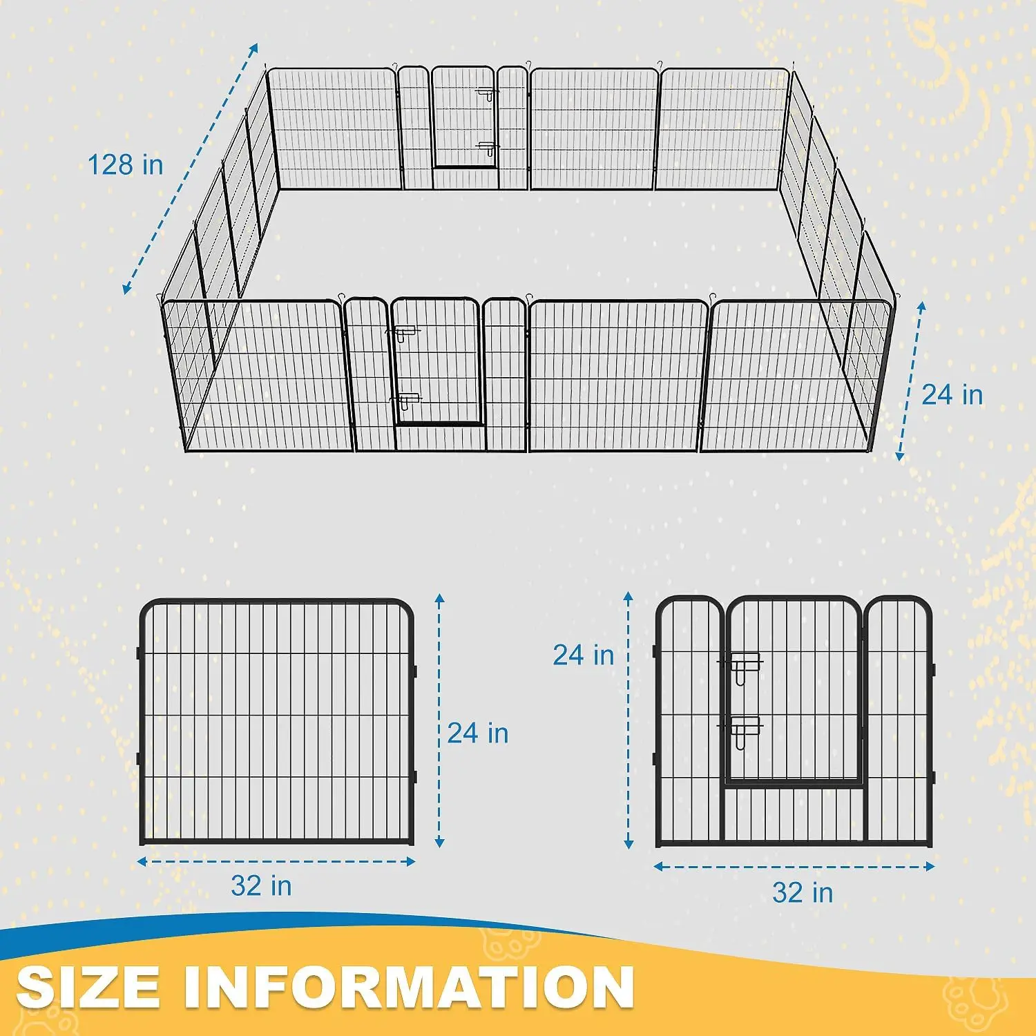 Playpen Indoor, Puppy Play Pen For Indoor & Outdoor, 16 Panel Metal Dog Pen Fence, Dog Fences For The Yard, Portable