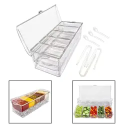 Chilled Condiment Server 5 Compartment Acrylic with Lid Clear for Salad Chilled Serving Tray Ice Serving Bowl Clear Salad