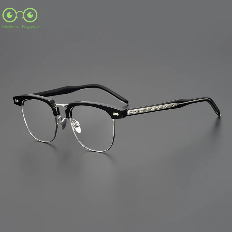 다재다능한 비즈니스맨 블랙 수제 아세트산 순수 티타늄 사각 프레임 문학 안경테 남녀 트렌디