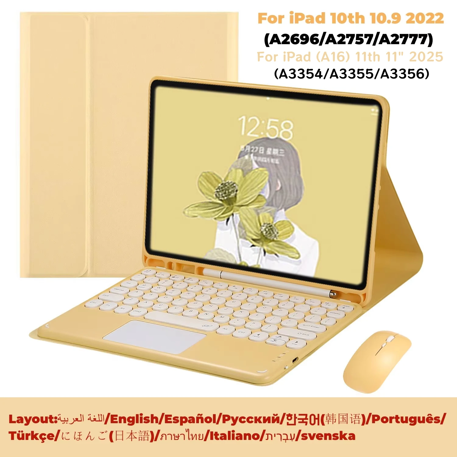 

Wireless Magic Keyboard for iPad 12th/11th A18 A16 11" 2025 2026 Case Spanish Russian Korean Hebrew Arabic Bluetooth Keyboard