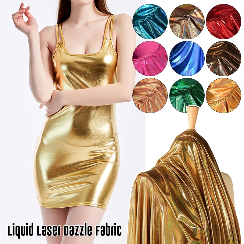 

1X1.5M High Elasticity Stretch Shiny Gold Bronzing Spandex Fabric Colorful Laser Fabric for Diy Stage Cosplay Costume Dress