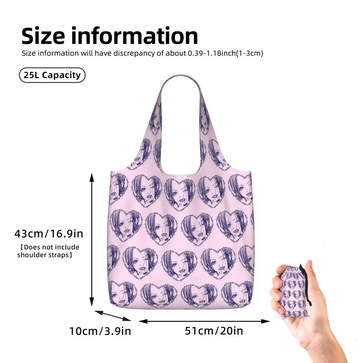 Nana Osaki Barbed Wire Heart Spread Shopping Tote Bag Canvas Large Capacity Shoulder Bags Shopper Grocery Handbag for Women