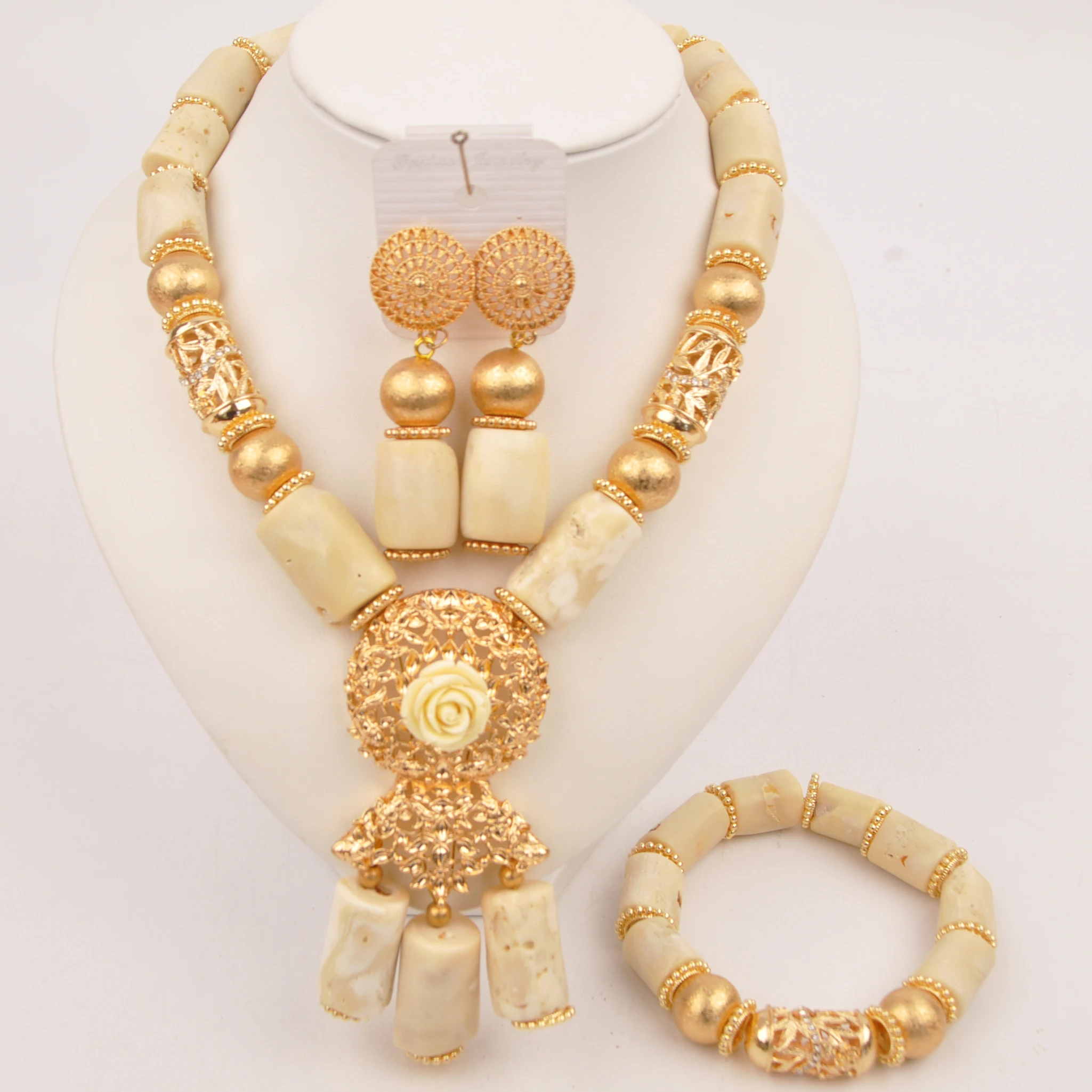 

White Natural Coral Bead Necklace African Jewelry Sets