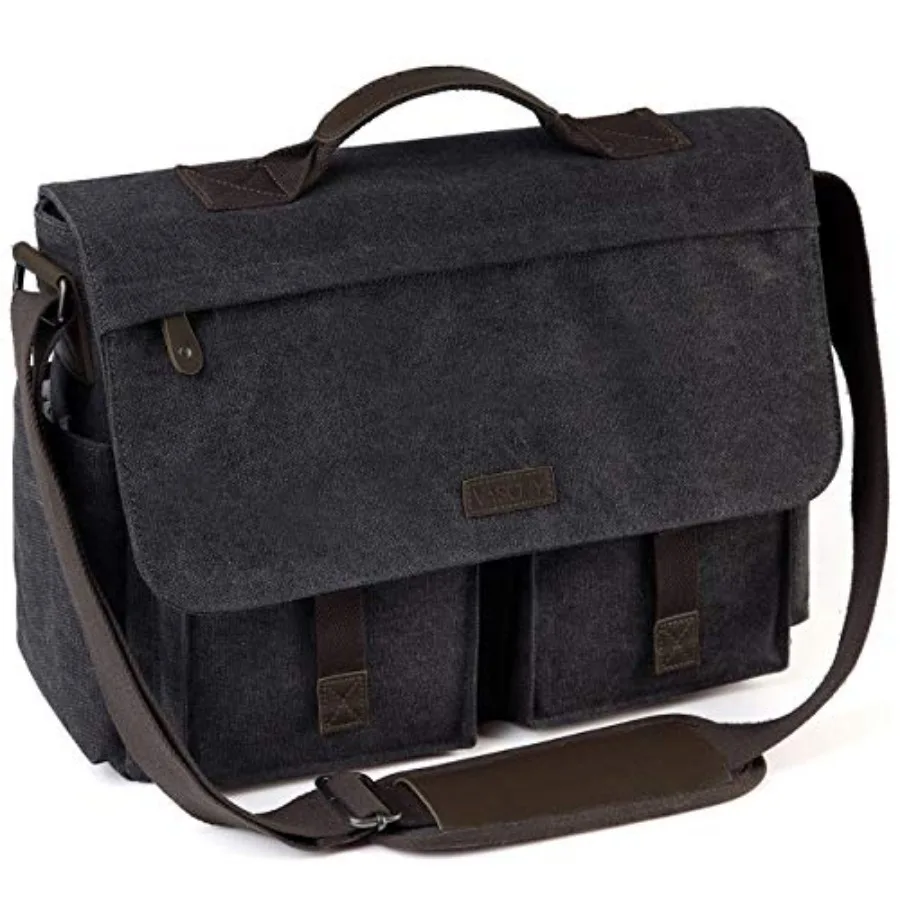 

Messenger Bag for Men Vintage Water Resistant Canvas Satchel 14 15.6 17inch Laptop Briefcase