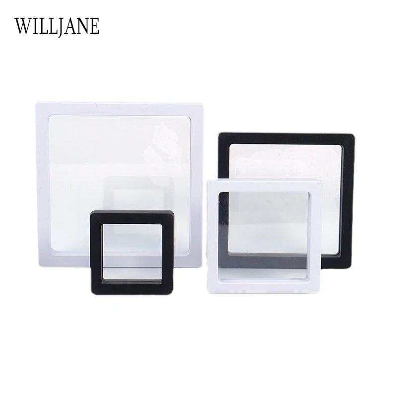 3d flutuante pe filme jóias display quadro suporte caixa 10/unidade portátil broche moeda medalha suspensão armazenamento coleção caso