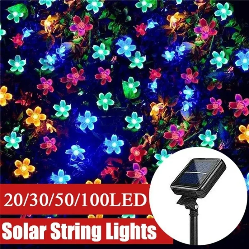 200/100/50/30/20LED cour extérieure solaire fée lumières fleurs de cerisier solaire chaîne lumières noël éclairage décoratif lampe