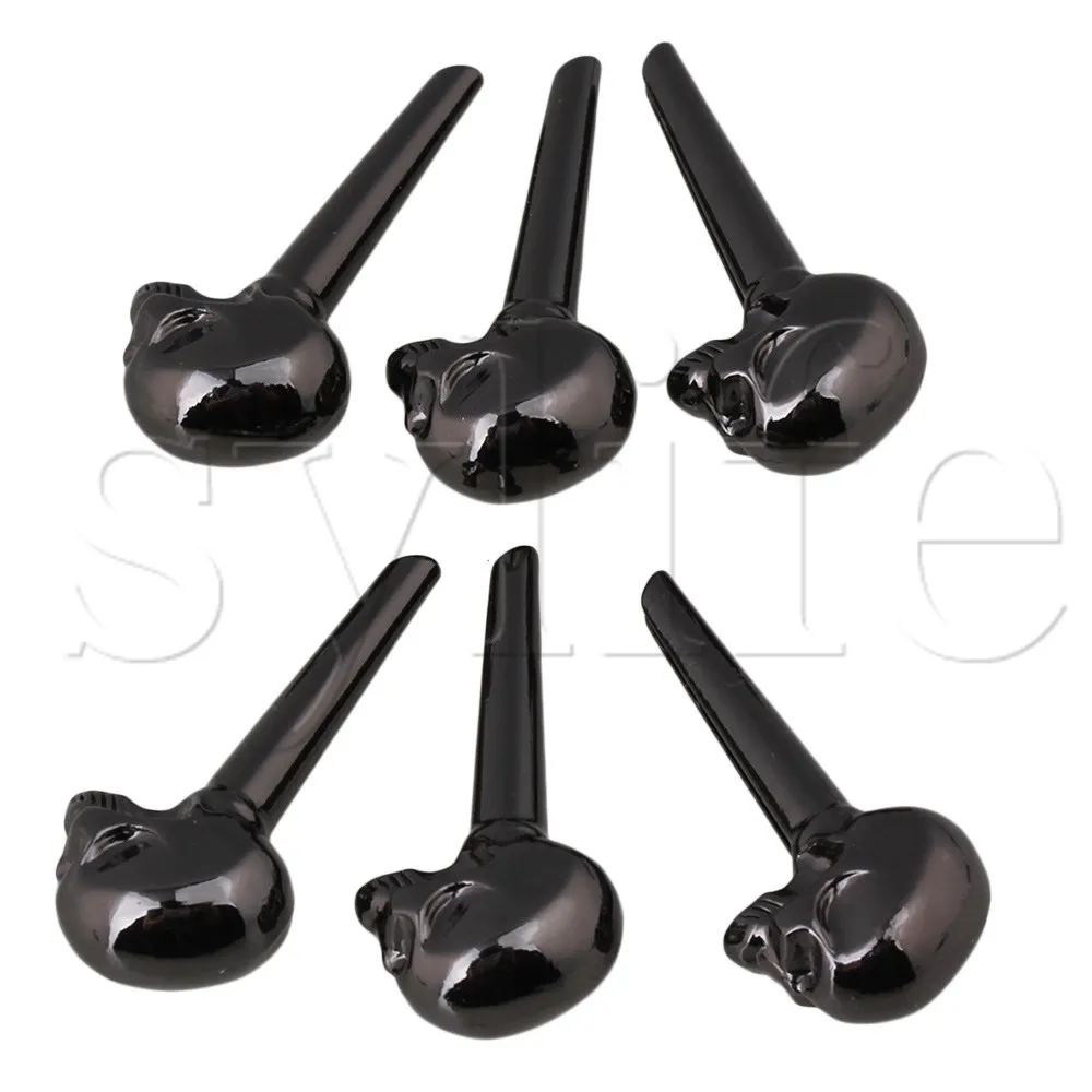 Black 8mm Skull Head Metal Acoustic Guitar Bridge Pins End Pin Pack of 6