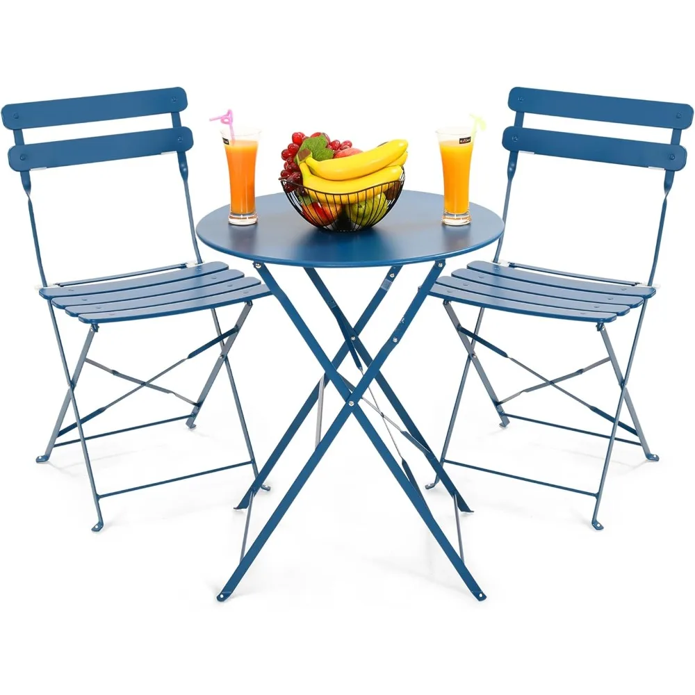 

Outdoor 3 Piece Patio Bistro Set, Folding Bistro Table and 2 Folding Chairs, Patio Conversation Furniture Set, Space Savi