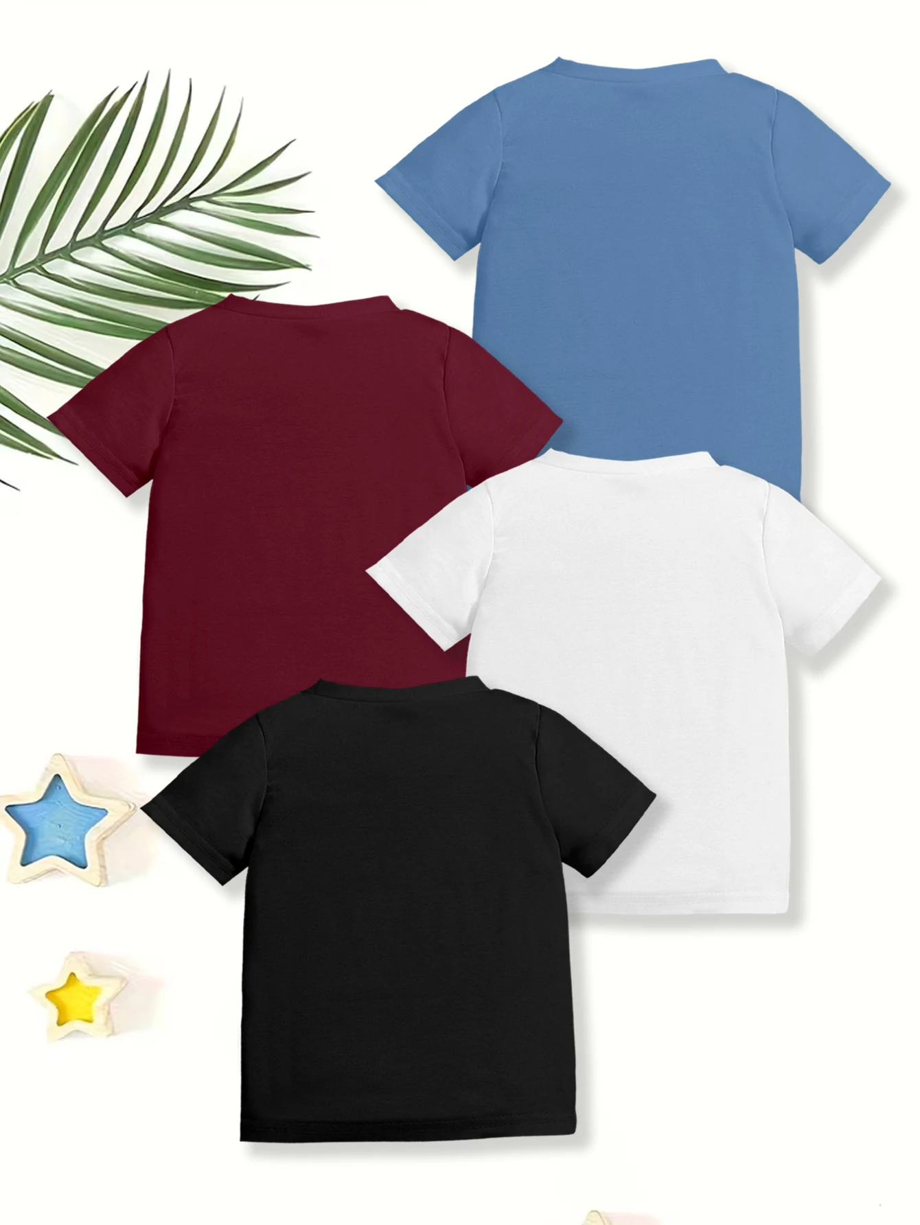 4 pieces: Boys Summer Casual T-shirt Cartoon Checkered Flag Sports Car English Print